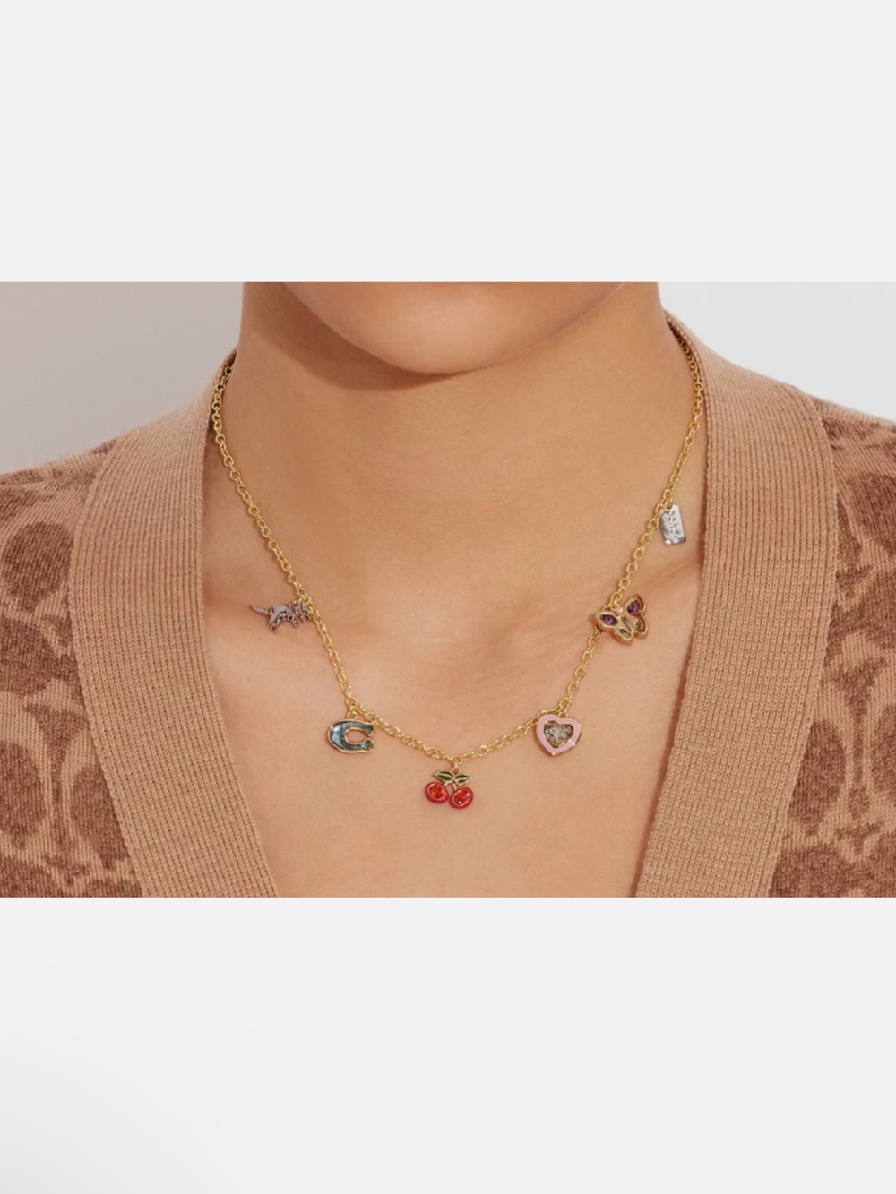 NEW Coach Signature Tabby Charm Necklace Heart Butterfly Dino Cherry Gold Tone